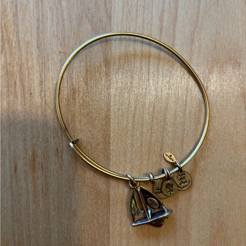 Alex and Ani Gold Sailboat Bangle Charm Bracelet Energy Plus